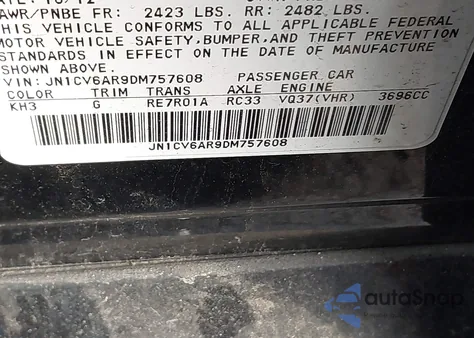 2013 Infiniti G37X z USA, uszkodzony, nr VIN JN1CV6AR9DM757608